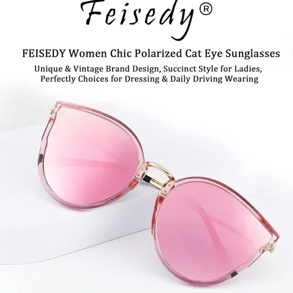 Vintage Polarized Cat Eye Sunglasses Women Oversized Round UV400 HD Style - Picture 7 of 8